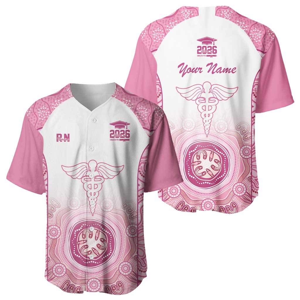 Aussie Nurse RN 2026 Personalised Baseball Jersey Pink Aboriginal Art Pattern Cultural Pride