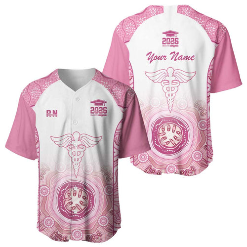 Aussie Nurse RN 2026 Personalised Baseball Jersey Pink Aboriginal Art Pattern Cultural Pride