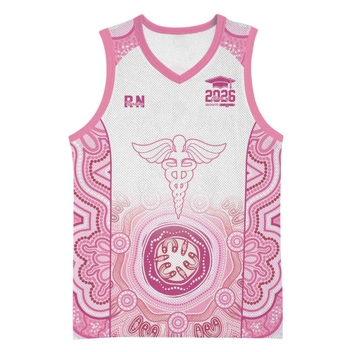 Aussie Nurse RN 2026 Personalised Basketball Jersey Pink Aboriginal Art Pattern Cultural Pride