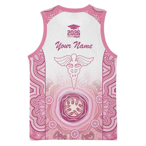 Aussie Nurse RN 2026 Personalised Basketball Jersey Pink Aboriginal Art Pattern Cultural Pride