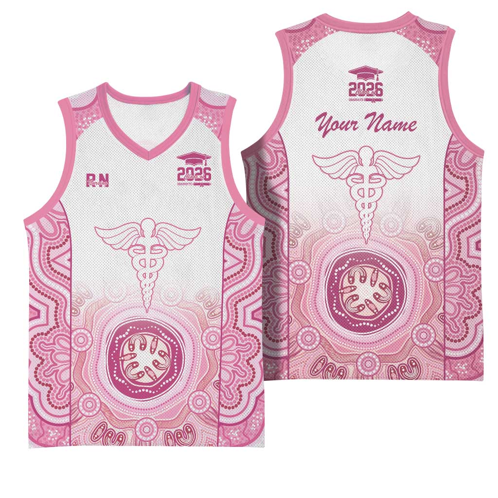 Aussie Nurse RN 2026 Personalised Basketball Jersey Pink Aboriginal Art Pattern Cultural Pride
