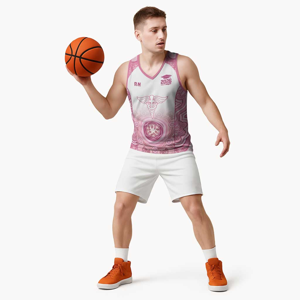 Aussie Nurse RN 2026 Personalised Basketball Jersey Pink Aboriginal Art Pattern Cultural Pride