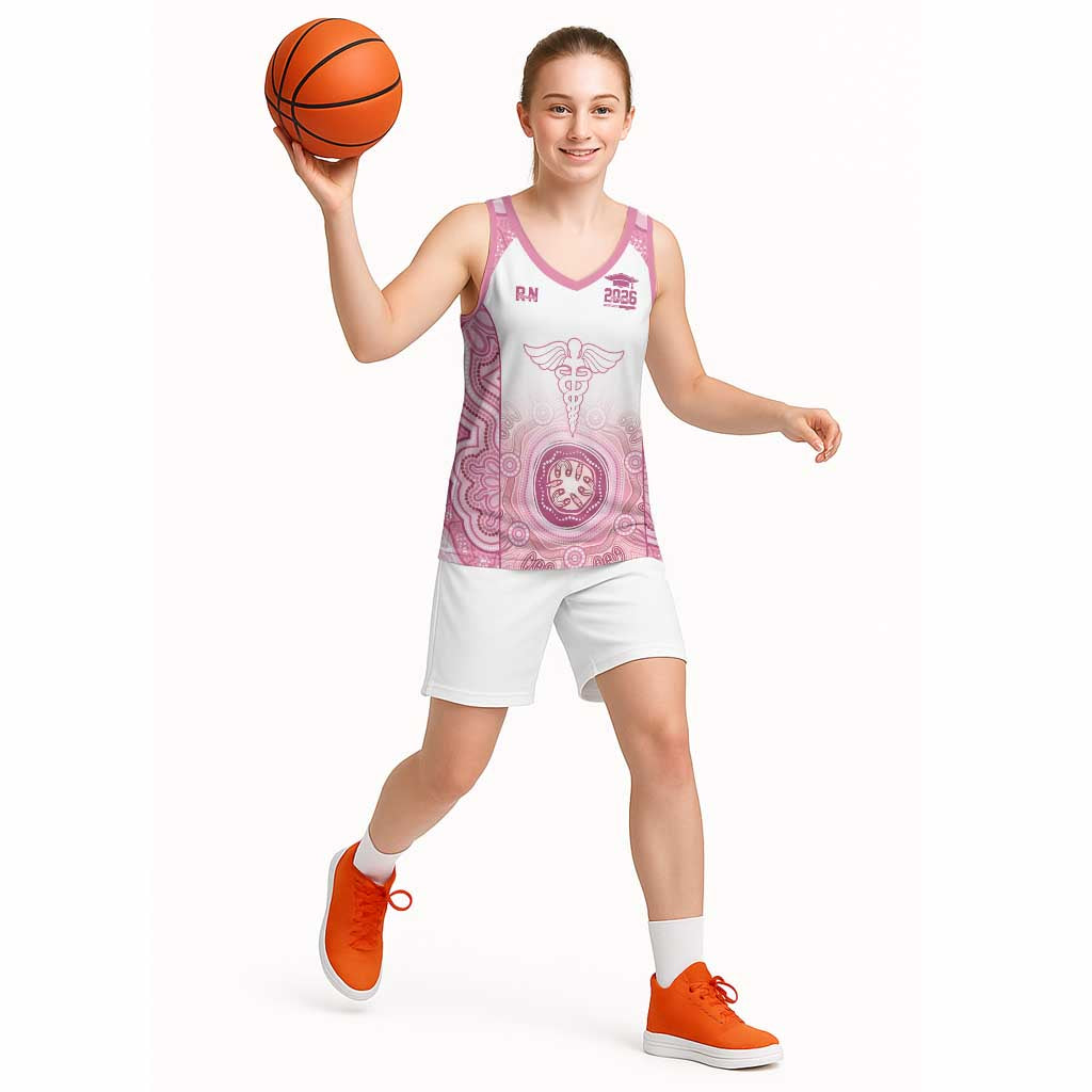 Aussie Nurse RN 2026 Personalised Basketball Jersey Pink Aboriginal Art Pattern Cultural Pride