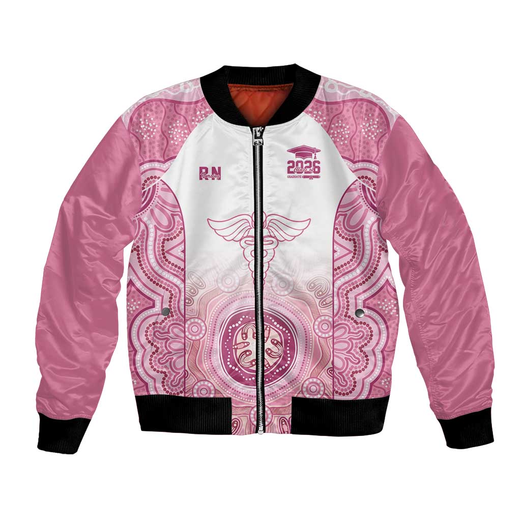 Aussie Nurse RN 2026 Personalised Bomber Jacket Pink Aboriginal Art Pattern Cultural Pride