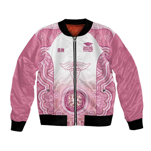 Aussie Nurse RN 2026 Personalised Bomber Jacket Pink Aboriginal Art Pattern Cultural Pride