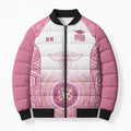 Aussie Nurse RN 2026 Personalised Bomber Puffer Jacket Pink Aboriginal Art Pattern Cultural Pride