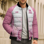 Aussie Nurse RN 2026 Personalised Bomber Puffer Jacket Pink Aboriginal Art Pattern Cultural Pride