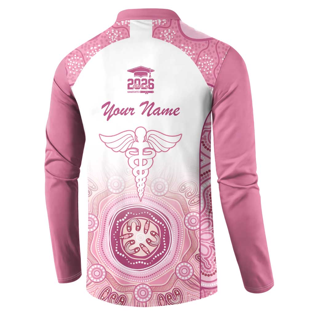 Aussie Nurse RN 2026 Personalised Button Sweatshirt Pink Aboriginal Art Pattern Cultural Pride