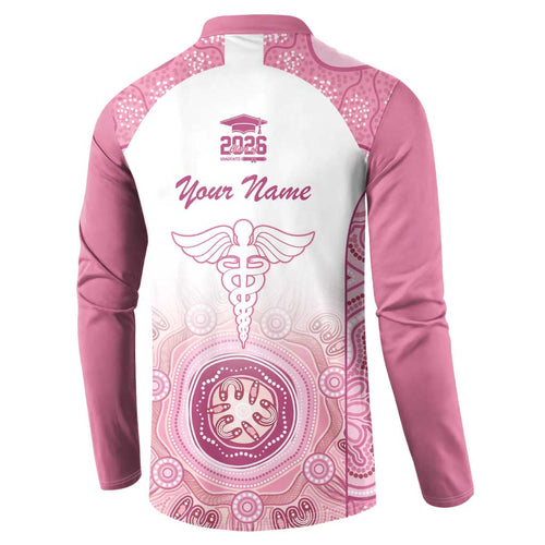 Aussie Nurse RN 2026 Personalised Button Sweatshirt Pink Aboriginal Art Pattern Cultural Pride