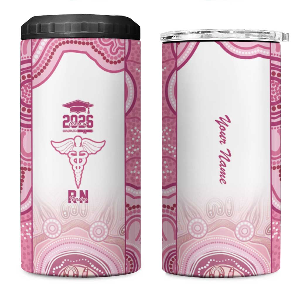 Aussie Nurse RN 2026 Personalised 4 in 1 Can Cooler Tumbler Pink Aboriginal Art Pattern Cultural Pride