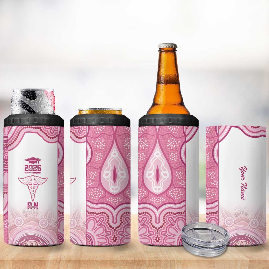 Aussie Nurse RN 2026 Personalised 4 in 1 Can Cooler Tumbler Pink Aboriginal Art Pattern Cultural Pride