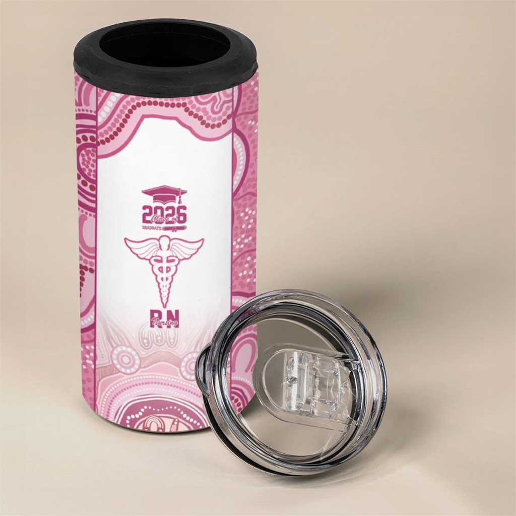 Aussie Nurse RN 2026 Personalised 4 in 1 Can Cooler Tumbler Pink Aboriginal Art Pattern Cultural Pride