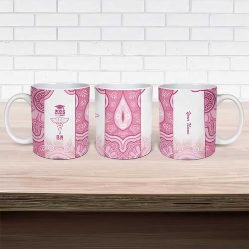 Aussie Nurse RN 2026 Personalised Ceramic Mug Pink Aboriginal Art Pattern Cultural Pride