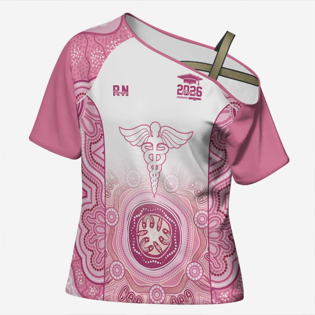 Aussie Nurse RN 2026 Personalised Cross Shoulder Shirt Pink Aboriginal Art Pattern Cultural Pride