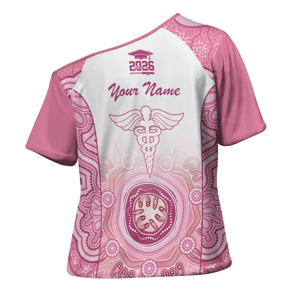 Aussie Nurse RN 2026 Personalised Cross Shoulder Shirt Pink Aboriginal Art Pattern Cultural Pride