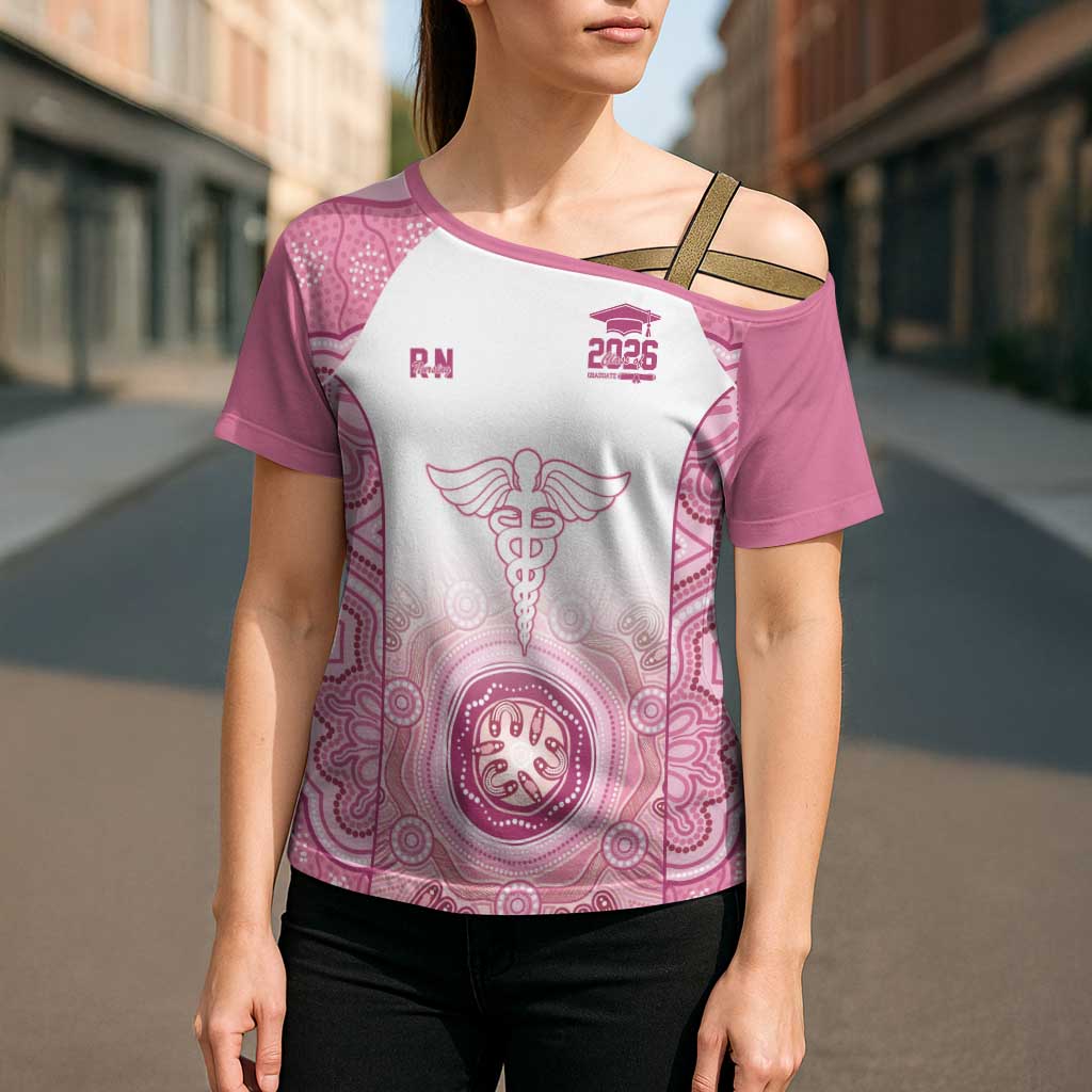 Aussie Nurse RN 2026 Personalised Cross Shoulder Shirt Pink Aboriginal Art Pattern Cultural Pride