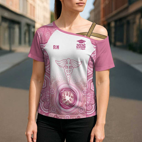 Aussie Nurse RN 2026 Personalised Cross Shoulder Shirt Pink Aboriginal Art Pattern Cultural Pride