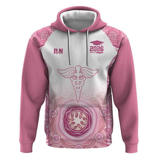 Aussie Nurse RN 2026 Personalised Hoodie Pink Aboriginal Art Pattern Cultural Pride