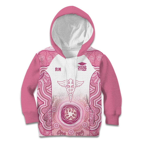 Aussie Nurse RN 2026 Personalised Kid Hoodie Pink Aboriginal Art Pattern Cultural Pride