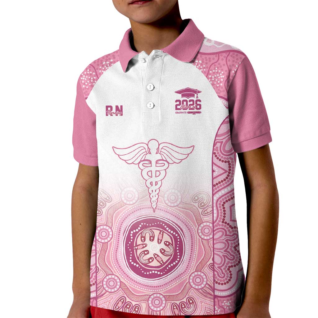 Aussie Nurse RN 2026 Personalised Kid Polo Shirt Pink Aboriginal Art Pattern Cultural Pride