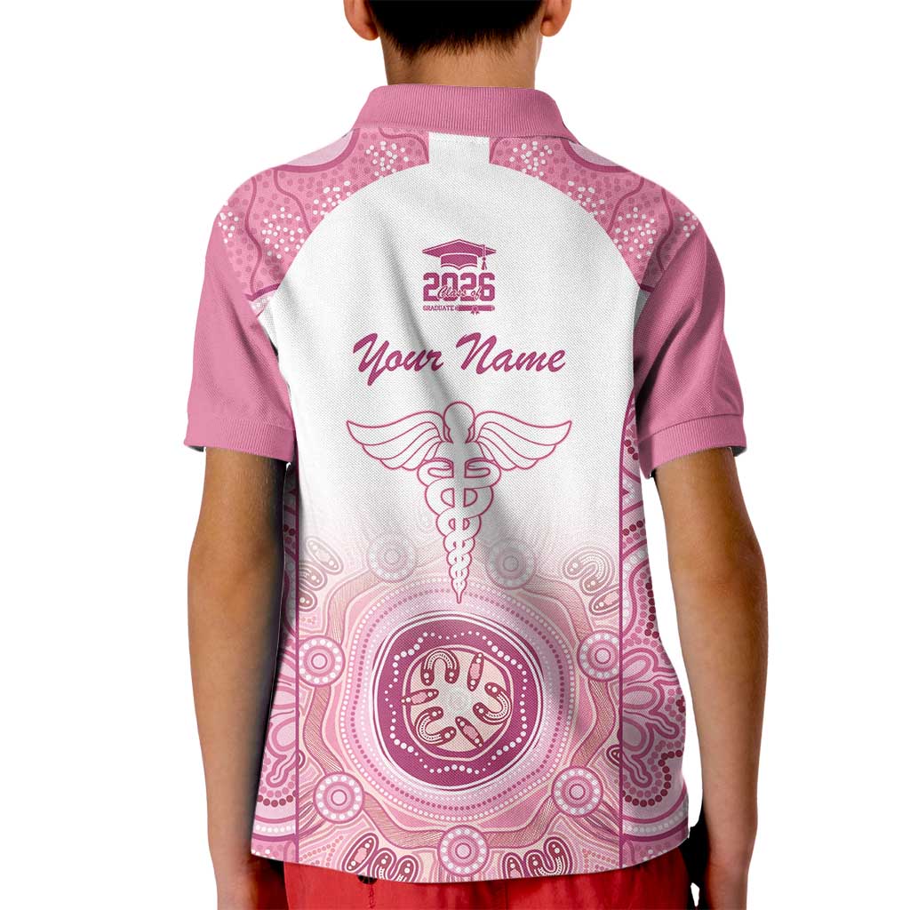Aussie Nurse RN 2026 Personalised Kid Polo Shirt Pink Aboriginal Art Pattern Cultural Pride