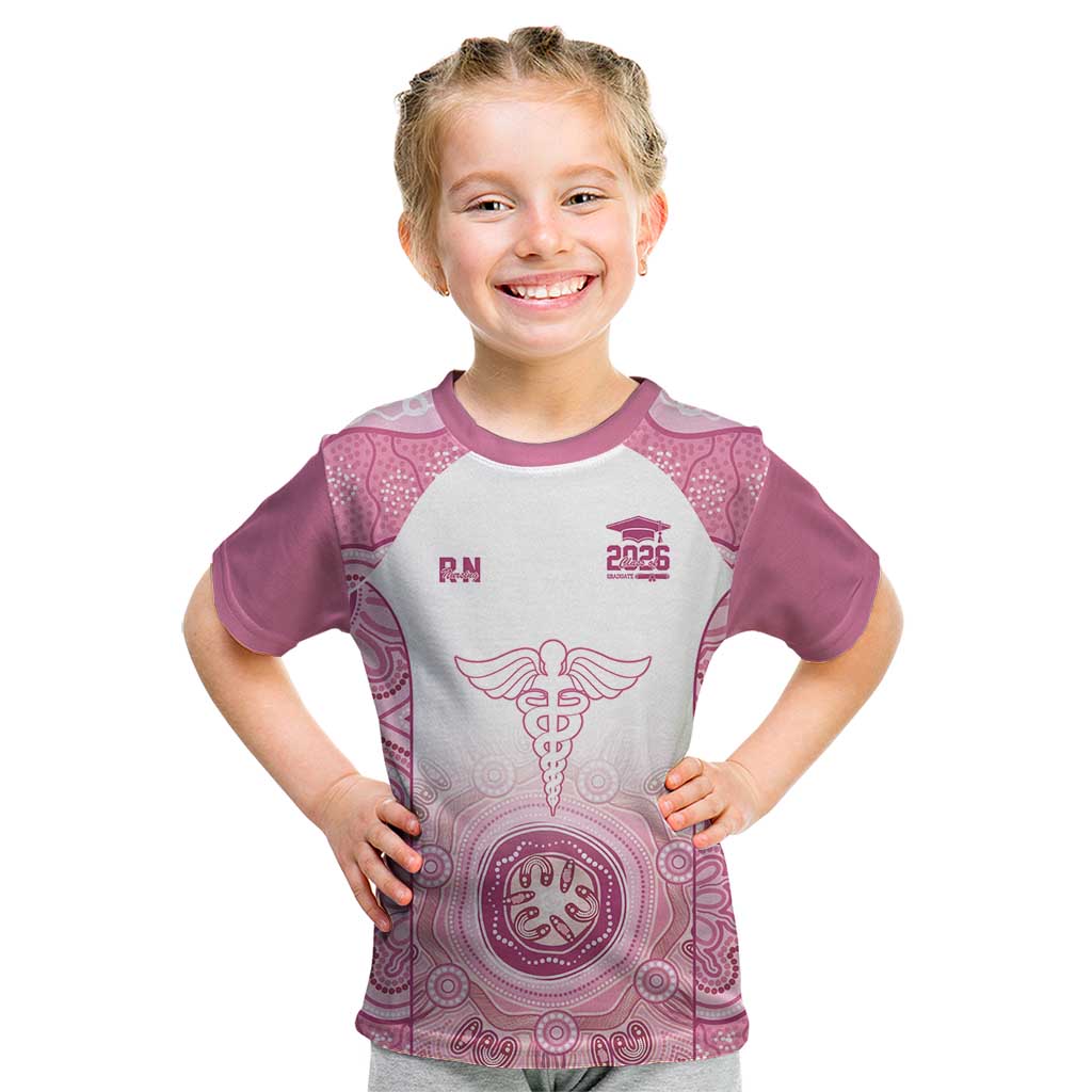 Aussie Nurse RN 2026 Personalised Kid T Shirt Pink Aboriginal Art Pattern Cultural Pride