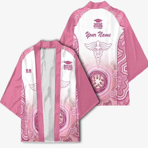 Aussie Nurse RN 2026 Personalised Kimono Pink Aboriginal Art Pattern Cultural Pride