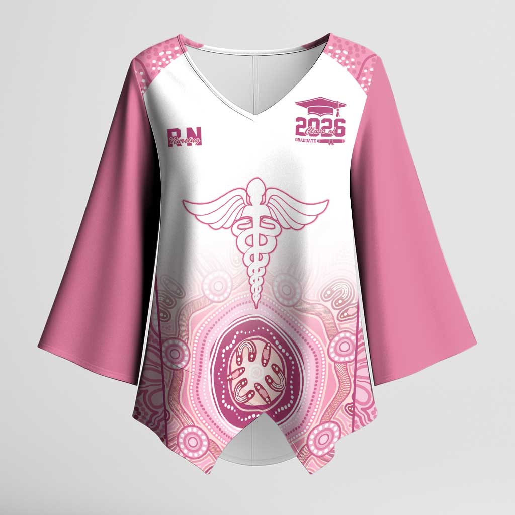 Aussie Nurse RN 2026 Personalised Kimono Sleeve Blouse Pink Aboriginal Art Pattern Cultural Pride