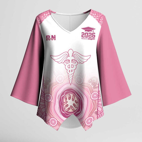 Aussie Nurse RN 2026 Personalised Kimono Sleeve Blouse Pink Aboriginal Art Pattern Cultural Pride