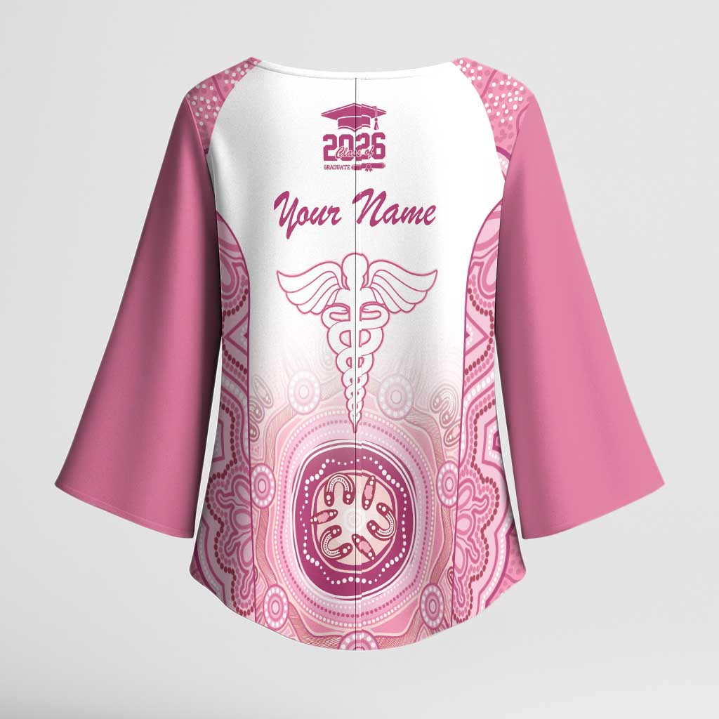 Aussie Nurse RN 2026 Personalised Kimono Sleeve Blouse Pink Aboriginal Art Pattern Cultural Pride