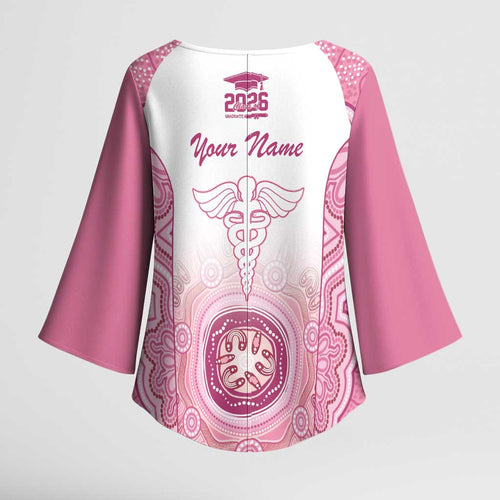 Aussie Nurse RN 2026 Personalised Kimono Sleeve Blouse Pink Aboriginal Art Pattern Cultural Pride