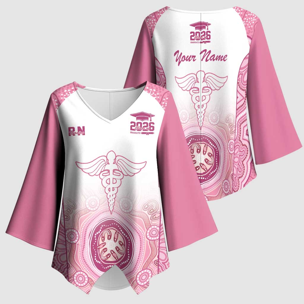Aussie Nurse RN 2026 Personalised Kimono Sleeve Blouse Pink Aboriginal Art Pattern Cultural Pride