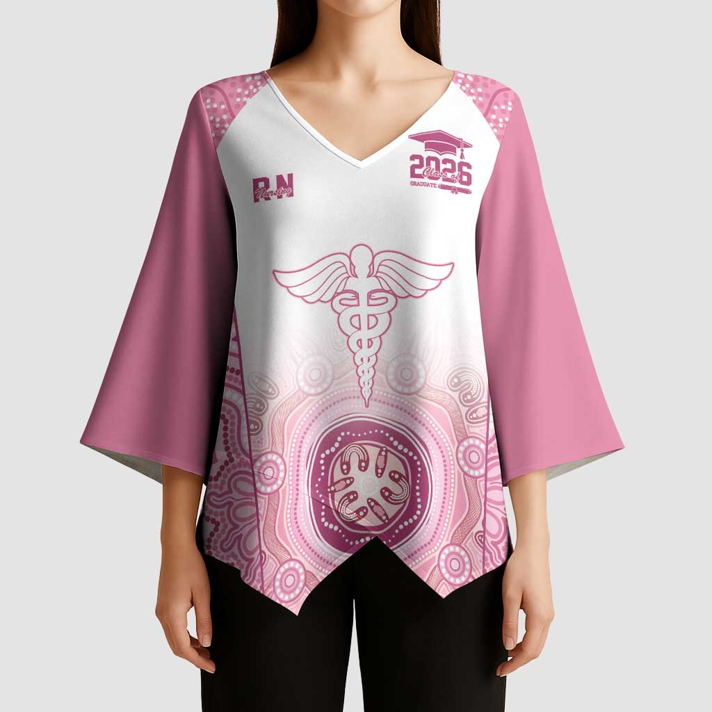 Aussie Nurse RN 2026 Personalised Kimono Sleeve Blouse Pink Aboriginal Art Pattern Cultural Pride