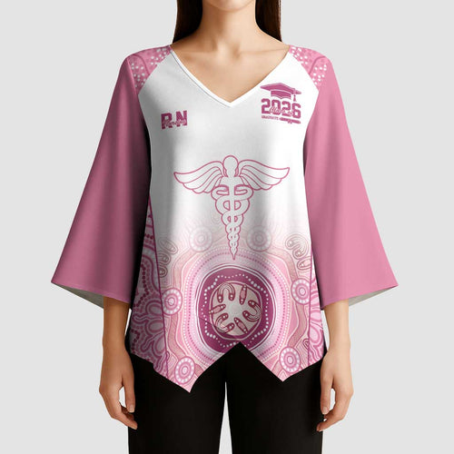 Aussie Nurse RN 2026 Personalised Kimono Sleeve Blouse Pink Aboriginal Art Pattern Cultural Pride