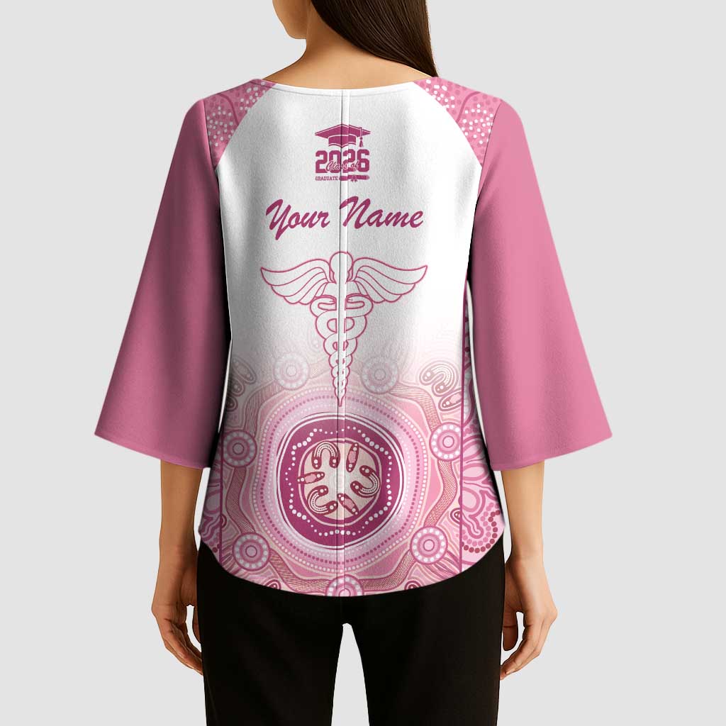 Aussie Nurse RN 2026 Personalised Kimono Sleeve Blouse Pink Aboriginal Art Pattern Cultural Pride