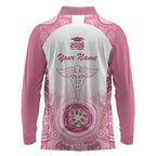 Aussie Nurse RN 2026 Personalised Long Sleeve Polo Shirt Pink Aboriginal Art Pattern Cultural Pride