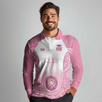 Aussie Nurse RN 2026 Personalised Long Sleeve Polo Shirt Pink Aboriginal Art Pattern Cultural Pride