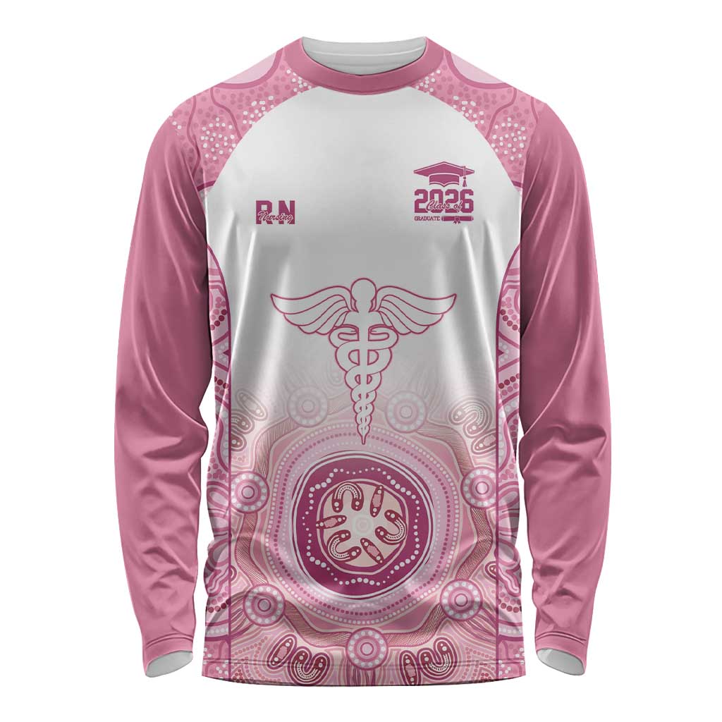 Aussie Nurse RN 2026 Personalised Long Sleeve Shirt Pink Aboriginal Art Pattern Cultural Pride