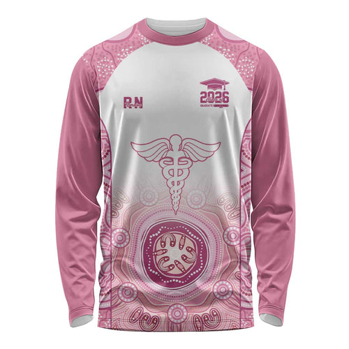 Aussie Nurse RN 2026 Personalised Long Sleeve Shirt Pink Aboriginal Art Pattern Cultural Pride