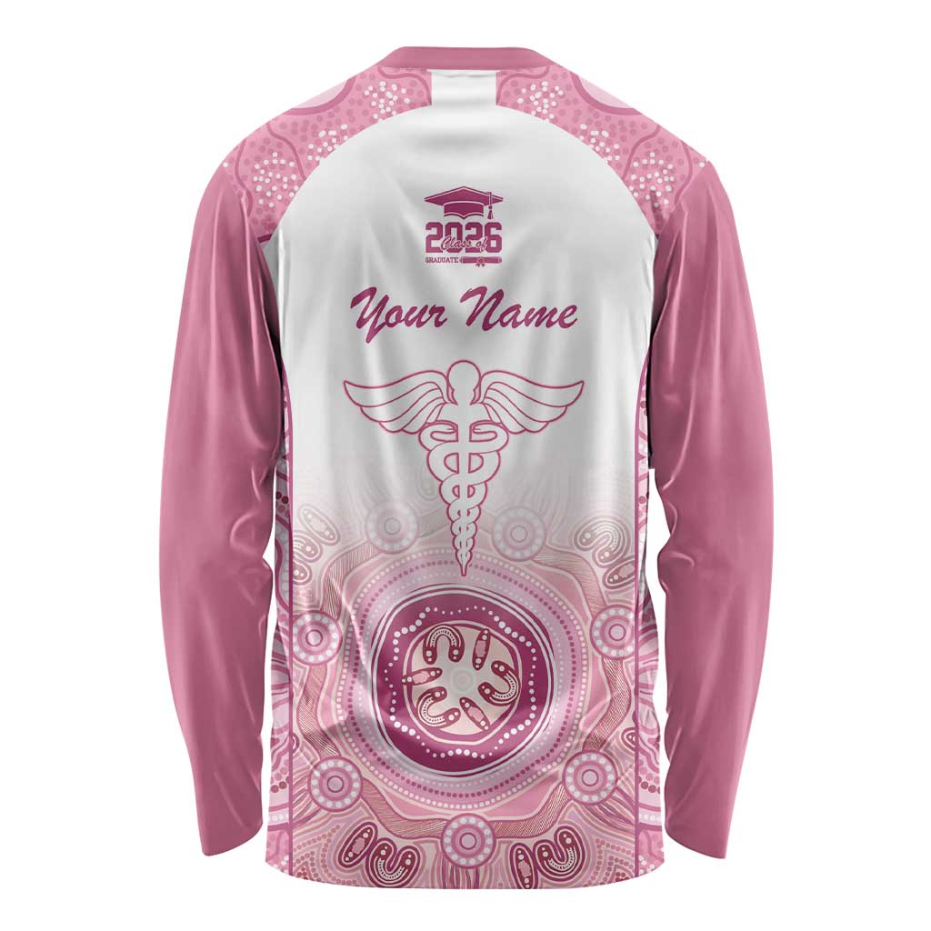 Aussie Nurse RN 2026 Personalised Long Sleeve Shirt Pink Aboriginal Art Pattern Cultural Pride