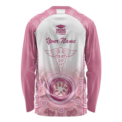 Aussie Nurse RN 2026 Personalised Long Sleeve Shirt Pink Aboriginal Art Pattern Cultural Pride