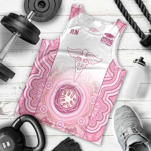 Aussie Nurse RN 2026 Personalised Men Tank Top Pink Aboriginal Art Pattern Cultural Pride