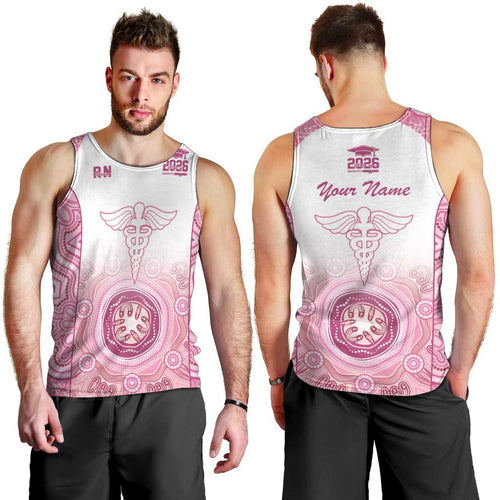 Aussie Nurse RN 2026 Personalised Men Tank Top Pink Aboriginal Art Pattern Cultural Pride