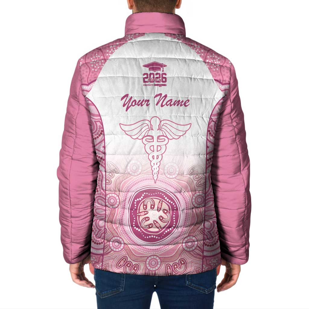 Aussie Nurse RN 2026 Personalised Padded Jacket Pink Aboriginal Art Pattern Cultural Pride