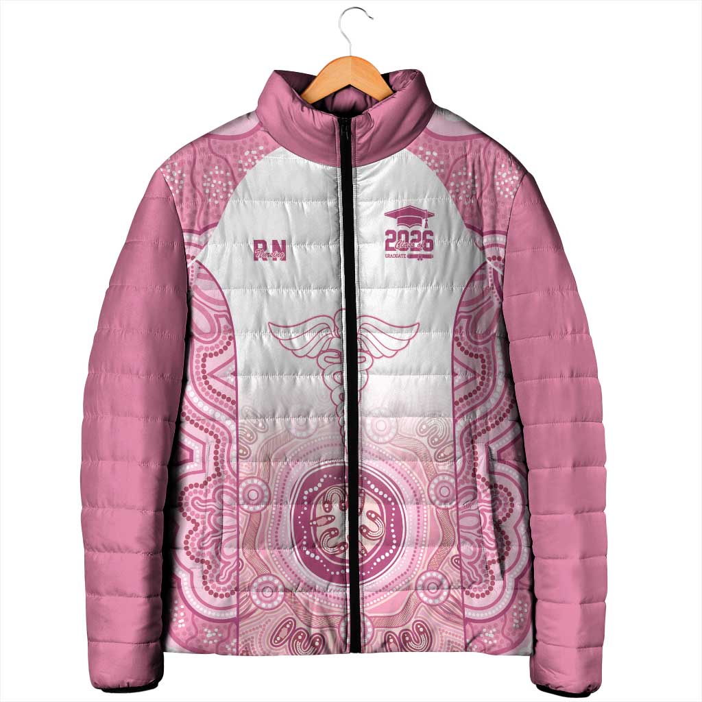 Aussie Nurse RN 2026 Personalised Padded Jacket Pink Aboriginal Art Pattern Cultural Pride