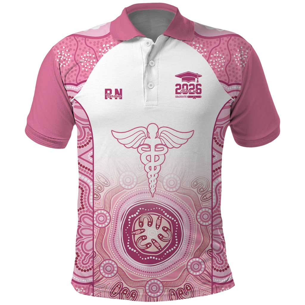 Aussie Nurse RN 2026 Personalised Polo Shirt Pink Aboriginal Art Pattern Cultural Pride