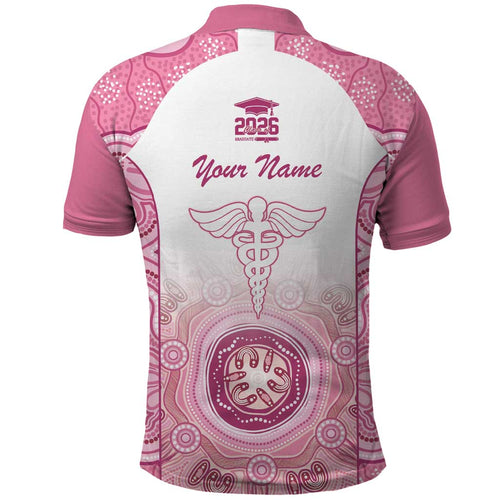 Aussie Nurse RN 2026 Personalised Polo Shirt Pink Aboriginal Art Pattern Cultural Pride