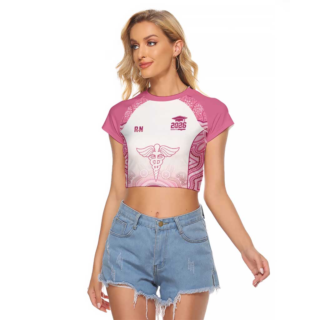 Aussie Nurse RN 2026 Personalised Raglan Cropped T Shirt Pink Aboriginal Art Pattern Cultural Pride