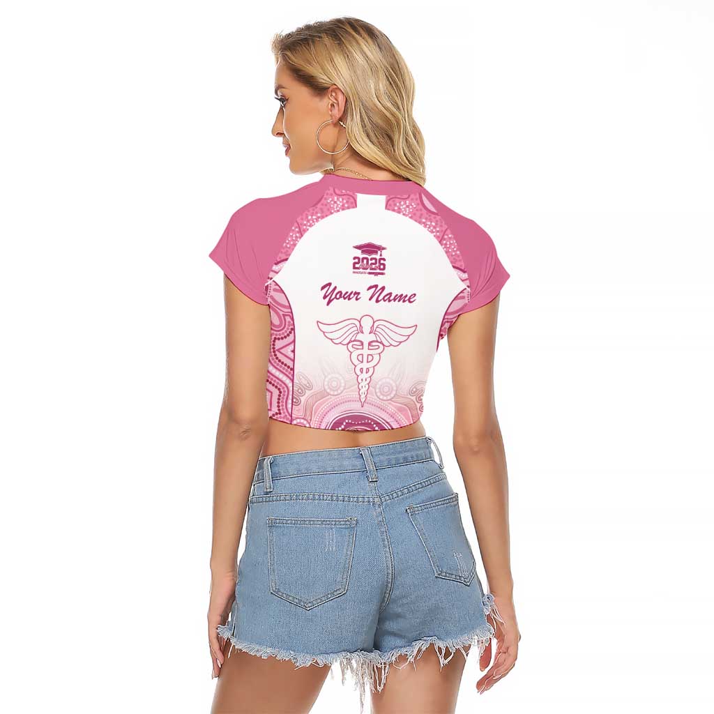 Aussie Nurse RN 2026 Personalised Raglan Cropped T Shirt Pink Aboriginal Art Pattern Cultural Pride