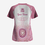 Aussie Nurse RN 2026 Personalised Scrub Top Pink Aboriginal Art Pattern Cultural Pride